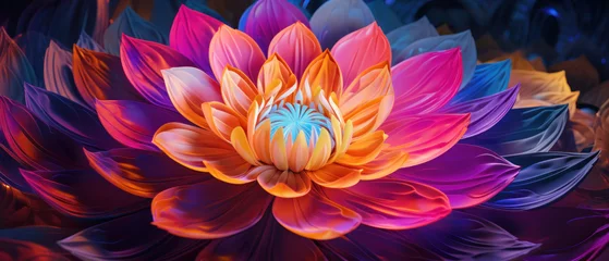 Fotobehang Close-up futuristic neon flower design with a vibrant. © smth.design