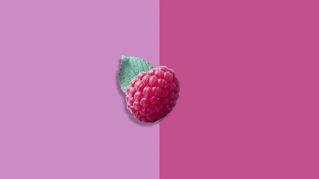 Stop motion Cut and whole Raspberry appear and disappear on pastel background. High quality video 4K. Detailed stop motion video. Background or wallpaper in food and drinks videos.