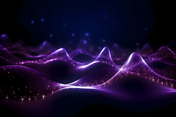 Digital purple particles wave and dots and light abstract background. High quality