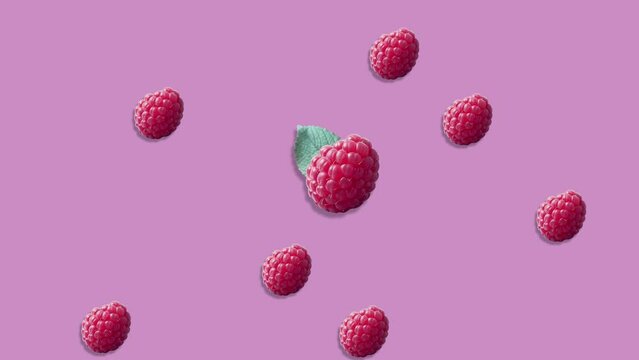 Stop motion Cut and whole Raspberry appear and disappear on pastel background. High quality video 4K. Detailed stop motion video. Background or wallpaper in food and drinks videos.