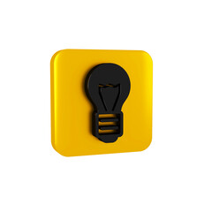 Black Creative lamp light idea icon isolated on transparent background. Concept ideas inspiration, invention, effective thinking, knowledge and education. Yellow square button.