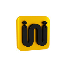 Black Electric cable icon isolated on transparent background. Electrical wire. Yellow square button.