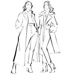 Street style outfits sketch fashion Illustration on a white background woman autumn clothes
