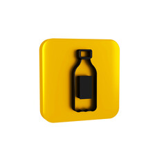 Black Bottle of water icon isolated on transparent background. Soda aqua drink sign. Yellow square button.