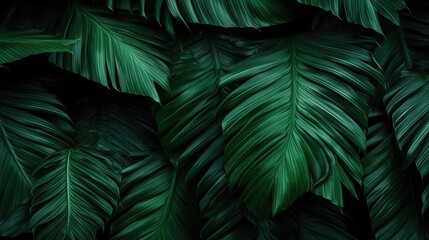 tropical green palm leaf and shadow, abstract natural background, dark tone - obrazy, fototapety, plakaty