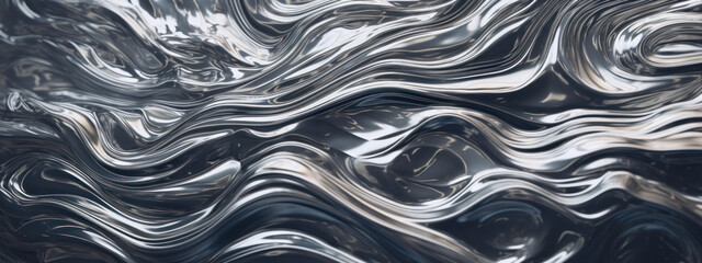 Elegant silver waves on a fluid, shiny backdrop.