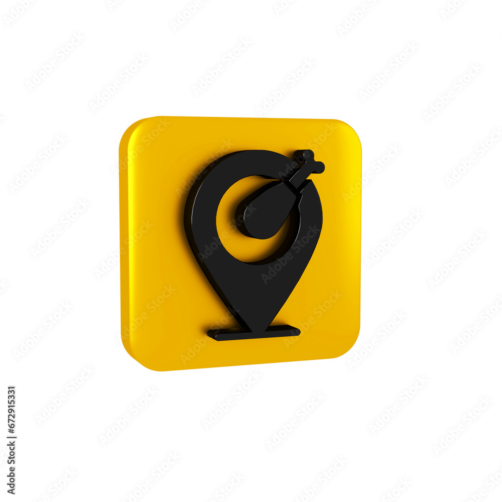 Wall mural Black Chicken leg icon isolated on transparent background. Chicken drumstick. Yellow square button.