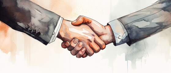 Watercolor illustration of a firm business handshake. - obrazy, fototapety, plakaty