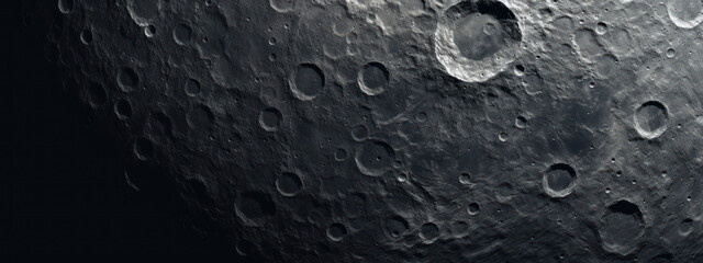 Detailed moon surface with craters and textures.