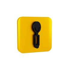 Black Spoon icon isolated on transparent background. Cooking utensil. Cutlery sign. Yellow square button.