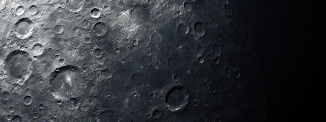 Detailed moon surface with craters and textures.