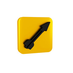 Black Medieval arrow icon isolated on transparent background. Medieval weapon. Yellow square button.