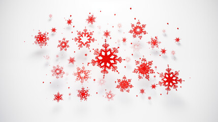 Minimalistyczne tło - czerwone płatki śniegu, śnieżynki na białym tle. Niepodległościowe kolory - barwy narodowe Polski  - obrazy, fototapety, plakaty