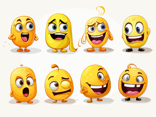 Obraz premium Drawing of 8 Emojis different expressions illustration separated, sweeping overdrawn lines.