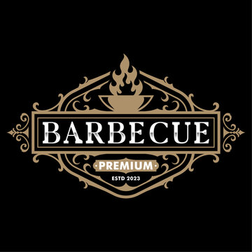 Barbecue barbeque bbq grill vintage victorian logo design