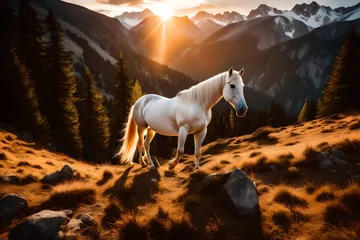 Fototapeten horse in the mountains generated by AI technology  © muzamil