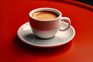 Cup of espresso on red table