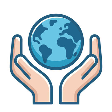 Globe Earth in hands icon. Hands holding the shape of the planet .