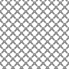 Seamless surface pattern design with ethnic ornament. Black angle brackets grill on white background. Curves, lines motif. Embroidery wallpaper. Digital paper for textile print, page fill. Vector work