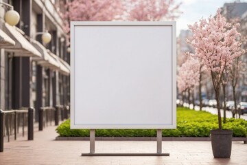 Fototapeta premium display blank clean screen or signboard mockup for offers or advertisement in public area spring weather. ai generative