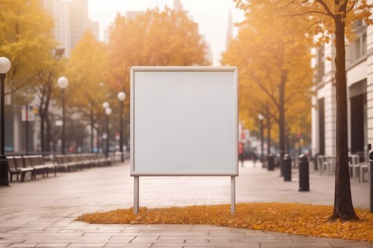 display blank clean screen mockup for advertisement in public area autumn weather. ai generative