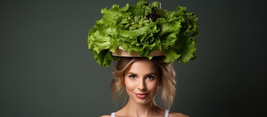 Fototapeta premium A young woman with eating restrictions consuming salad greens as part of her diet