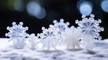 Fototapeta na wymiar Sparkling snowflakes on snow