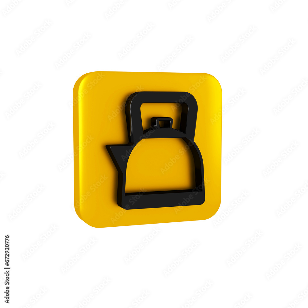 Poster Black Kettle with handle icon isolated on transparent background. Teapot icon. Yellow square button.