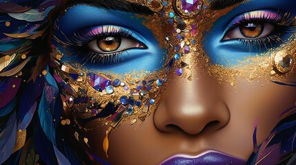 AI generated illustration of eyes of a young woman with vibrant makeup