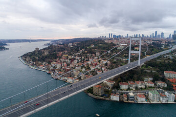 Aerial photo of the Bosphorus Bridge, Istanbul. aerial view of suspension bridge