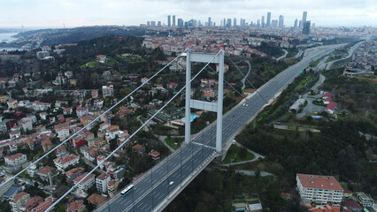 Aerial photo of the Bosphorus Bridge, Istanbul. aerial view of suspension bridge