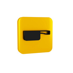Black Frying pan icon isolated on transparent background. Fry or roast food symbol. Yellow square button.