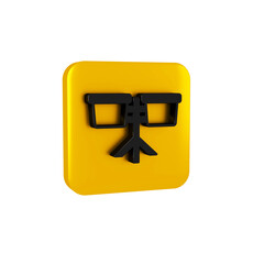Black Bongo drum icon isolated on transparent background. Musical instrument symbol. Yellow square button.
