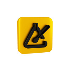 Black Triangle musical instrument icon isolated on transparent background. Yellow square button.