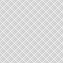Seamless surface pattern with mini diamond ornament. White diagonal stripes grill on grey background. Grid motif. Crossed lines wallpaper. Checkered image. Digital paper for print. Rhombuses vector.