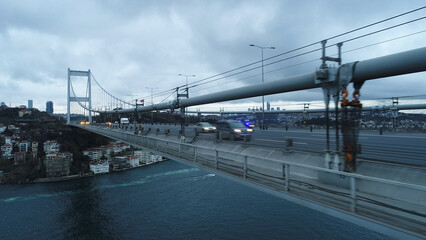 Aerial photo of the Bosphorus Bridge, Istanbul. aerial view of suspension bridge