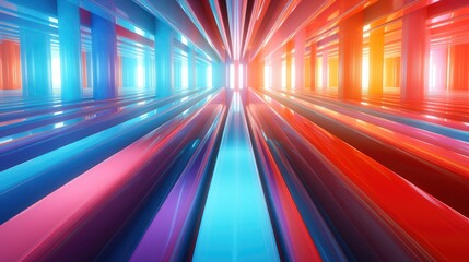 3d illustration of abstract blue and red tunnel background with light rays