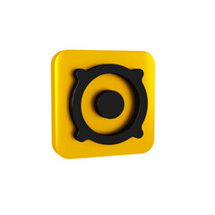 Black Stereo speaker icon isolated on transparent background. Sound system speakers. Music icon. Musical column speaker bass equipment. Yellow square button.