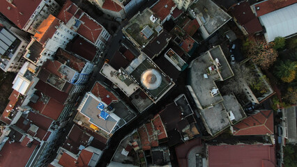 A city view with many buildings and a street. Top view of Istanbul streets. top view of buildings and streets in the city