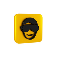 Black Eye sleep mask icon isolated on transparent background. Sleeping mask. Yellow square button.
