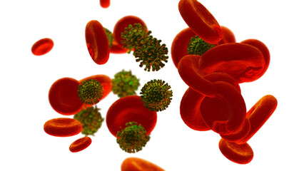 Corona virus close up wide shot in blood