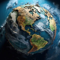 Fototapeta premium Earth globe textured map of planet earth land and sea are divided global. 
