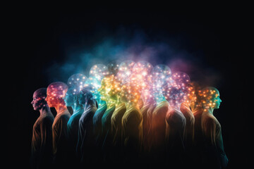 Diverse individuals with vibrant halos illuminating their heads, showcasing the spectrum of neurological diversity