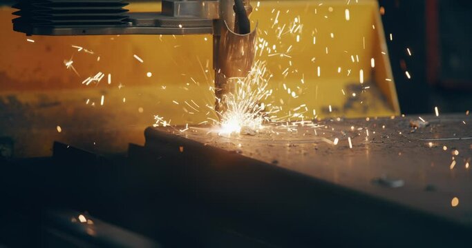 Plasma Cutting Metal CNC Steel Technology Welding Sparks Metalwork Industry.