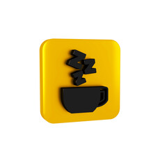 Black Chamomile tea icon isolated on transparent background. A useful therapeutic drink from flowers of chamomile medicinal. Yellow square button.