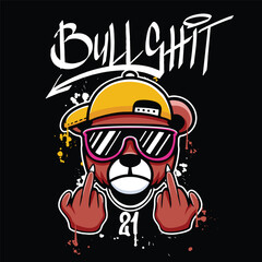 vector graffiti hand drawn teddy bear with slogan bullshit designs for streetwear illustration