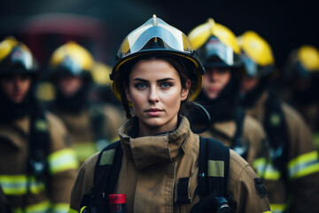 Breaking barriers: a determined woman firefighter breaking through gender stereotypes, paving the way for others in her field - obrazy, fototapety, plakaty