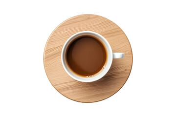 Coffee cup on round table, top view isolated on a transparent background