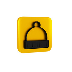 Black Winter hat icon isolated on transparent background. Yellow square button.