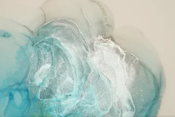 Foto op Aluminium Art Abstract blue and pearl white glitter watercolor background. Marble texture. Alcohol ink. © Liliia